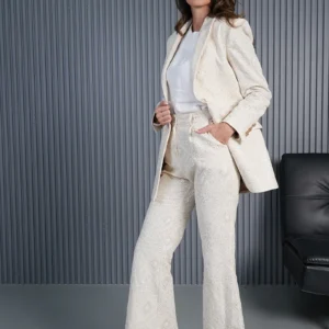 Luminara Suit Custom-tailored suit Business chic Lace-detailed elegance Luxury women's wear Sophisticated office wear Elegant event outfit