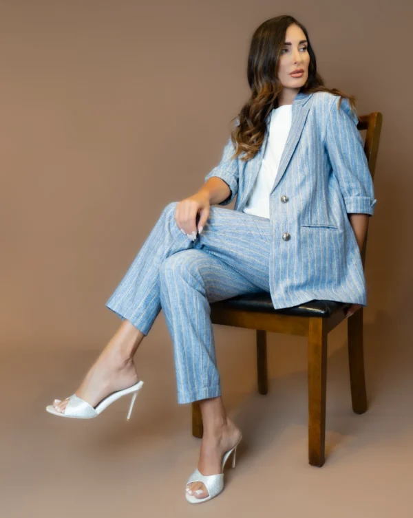 blue pinstripe suit