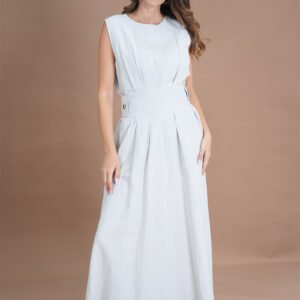 Elegant white dress Sleeveless summer design Pleated detailing Minimalistic chic Versatile formal wear Sophisticated day dress