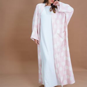 Polka Dot Abaya Pastel Pink Traditional Wear Flexible Two-Piece Abaya Elegant Full-Length Robe Fashionable Islamic Wear