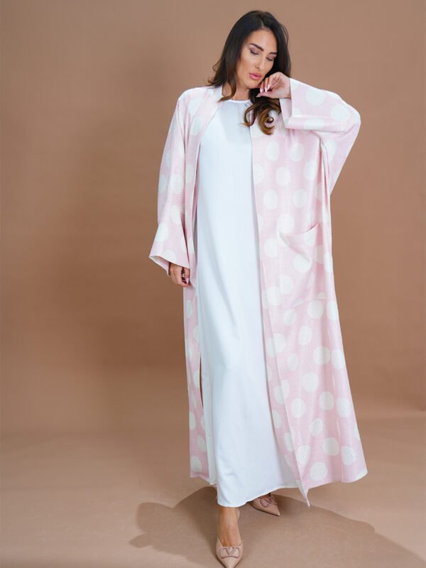 Polka Dot Abaya Pastel Pink Traditional Wear Flexible Two-Piece Abaya Elegant Full-Length Robe Fashionable Islamic Wear