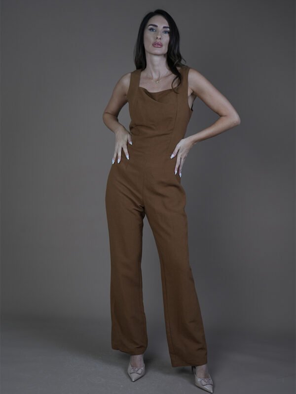 Cello Jumpsuit Sophisticated Tailoring Modern Women's Jumpsuit Earth Tone Fashion Elegant Daywear Versatile Jumpsuit