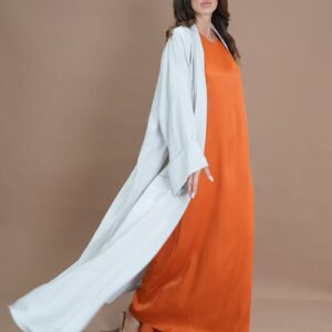 White Embroidered Abaya Optional Orange Dress Modern Traditional Abaya Elegant Two-Piece Ensemble Versatile Fashion Statement Customizable Outfit Options