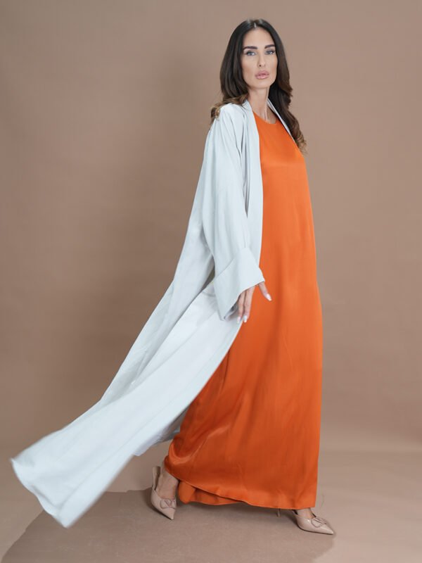 White Embroidered Abaya Optional Orange Dress Modern Traditional Abaya Elegant Two-Piece Ensemble Versatile Fashion Statement Customizable Outfit Options