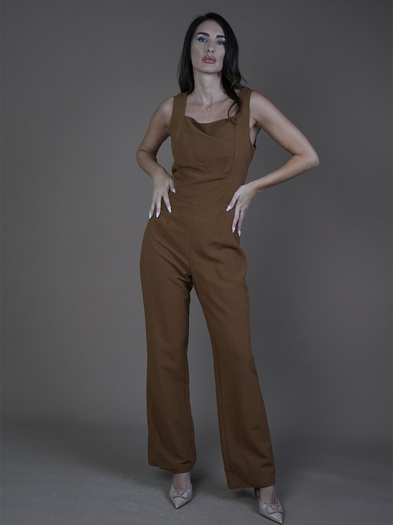 Cello Jumpsuit Sophisticated Tailoring Modern Women's Jumpsuit Earth Tone Fashion Elegant Daywear Versatile Jumpsuit